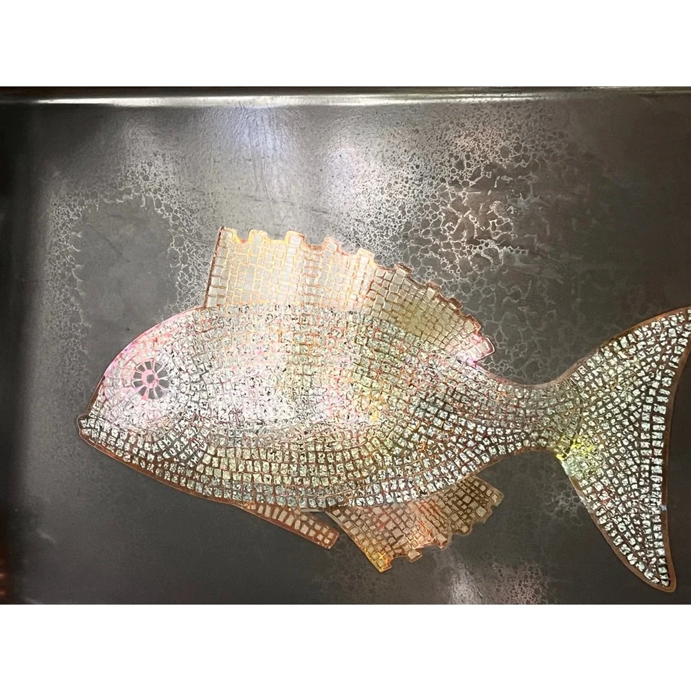 Vintage Couroc Monterey Large Mosaic Fish Tray Coastal MCM Bar Decor